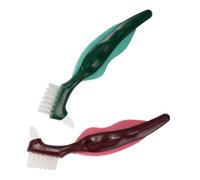Mikinona 2pcs Dual Head Dentures Brush Cleaner with Hard Bristles for Deep Oral Care Portable Dental Device Cleaner for Seniors False Teeth Prosthesis Cleaning