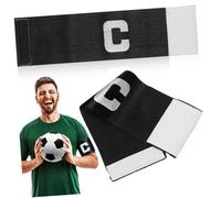 Mikinona 2pcs Elastic Captain Armbands for Soccer Football Team Leaders Black Stretchable Sports Bands with Hook and Loop Adjustable Design for Youth and Adult Players