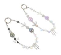 Mikinona 2pcs Handmade Crystal Beaded Phone Wrist Strap with Butterfly Charm Cell Phone Lanyard Keyring Bracelet for Women Multifunctional Elegant Mobile Pendant Accessories