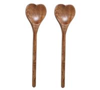 Mikinona 2pcs Heart Shaped Wooden Mixing Spoon Multipurpose Kitchen Utensils for Stirring Serving Salad Drizzling Honey Ergonomic Long Handle Reusable Wood Spoons for Desserts and Cooking