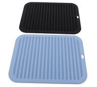 Mikinona 2pcs Heat Resistant Silicone Mat for Hair Straighteners Non-Slip High Temperature Protection Pads Flexible Kitchen Accessories in Black and Nordic Blue