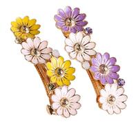 Mikinona 2pcs Metal Spring Hair Clips for Thin Hair Colorful Daisy Flower Barrettes for Ponytail and Side Styling Yellow Purple