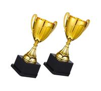 Mikinona 2pcs Mini Gold Trophy with Black Square Base Plastic Competition Awards for Sports Classroom Soccer Lightweight Recognition Cups