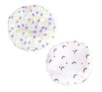 Mikinona 2pcs Satin Bath Hat for Women Double Layer Shower Cap Printed Sleeping Cap for Makeup Use