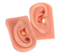 Mikinona 2pcs Silicone Ear Piercing Model Realistic Human Ear Teaching Supplies for Piercing Practice Flexible Deep Skin Tone Left Right for Students and Professionals