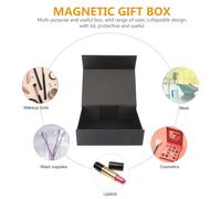 Mikinona 2pcs Small Black Magnetic Folding Boxes with Lid, Hard Paperboard Packaging, Foldable Design for Jewelry Display, Wedding, and Holiday Presents, 26x18x7.5cm