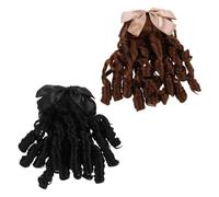 Mikinona 2pcs Synthetic Curly Ponytail Wig with Bow Hair Extensions and Insert Comb Long Retro Vintage Hairpiece for Women Natural Texture Faux Curly Ponytail Hairpiece for Cosplay and