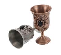 Mikinona 2pcs Vintage Medieval Metal Chalice Goblets Embossed Royal Drinking Vessels with High Stem for Home Bar Halloween Ceremonial Use Decorative Retro Wine Cups