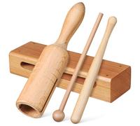 Mikinona 2Sets Wooden Percussion Instruments Single Tone Wood Block Handheld Clapper Tube with Mallets for Boy Girl Rhythm Block for Music Education Family Fun Activities