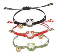 Mikinona 3 Pcs Maneki Neko Cat Bracelets Bell for Wealth and Fortune, Adjustable Japanese Rope String Bracelets for Women and Girls, Lucky Cat Jewelry for Good Luck and Health