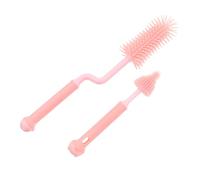 Mikinona 360° Rotation Bottle Brush and Silicone Pacifier Brush Set with PP Plastic Handle, Feeding Bottle Cleaning Kit in Pink for Newborn and Travel Use