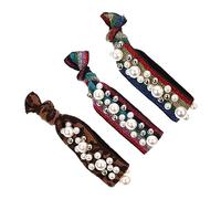Mikinona 3Pcs Creative Pearl Elastic Hair Bands Ponytail Holders for Women Comfortable Rainbow Knotted Hair Circles with Leopard Print Design for Everyday Wear