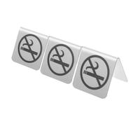 Mikinona 3pcs Double-sided Stainless Steel Tabletop No Smoking Signs for Business Home Hotel Office with Clear Visible Messaging and Sleek Modern Design