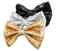 Mikinona 3pcs Glitter Sequin Hair Bows Clips for Girls Cute Bow Hair Accessories Gold for Teens and Toddlers Easy to Wear Non- Barrettes