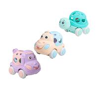 Mikinona 3pcs Inertia Cars with Rattles Bright Cartoon Plastic for Cognitive Development Safe and Smooth Touch Playthings for Exploration and Learning