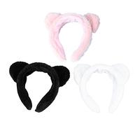 Mikinona 3pcs Plush Cat Ear Headband for Makeup Skincare Hair Wraps for Women Girls for Shower Spa and Facial Care