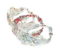 Mikinona 3pcs Retro Floral Embroidered Lace Headbands for Women Stretchy Wide Band Hair Accessories Light Blue Red for Daily Wear Parties Photo Shoots