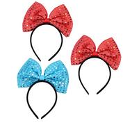 Mikinona 3pcs Sequin Bow Headwear for Christmas Parties Shiny and Stretchy Hair Hoops Design for Boys and Girls and Adults Random Colors Included