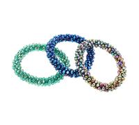 Mikinona 3pcs Sparkly Rhinestone Elastic Hair Bands for Girls Shiny Crystal Ponytail Holders Bracelets Colorful Blue Rainbow Options Fashionable Hair Accessories for Women