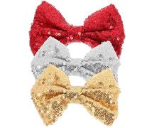 Mikinona 3pcs Sparkly Sequin Hair Bows Clips for Handmade Bow Hair Accessories in Red Gold Silver