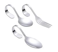 Mikinona 3pcs Stainless Steel Forks and Spoons Set Curved Handle Ergonomic Lightweight Serving Utensils for Home Dinner Parties Restaurants