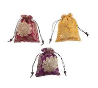 Mikinona 3pcs Tibetan Brocade Jewelry Pouches with Drawstring Travel Jewelry Bags for Storing Necklaces Bracelets and Tibetan Singing Bowls