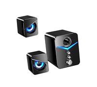 Mikinona 3pcs USB Computer Speaker Compact Audio System with Sound Compatible with Desktop Laptop Mobile Devices High Bass Effect LED Light Black