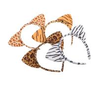Mikinona 4pcs Animal Ear Headbands Set Leopard, Tiger, Zebra, and Giraffe Patterns Plush Hair Hoops for Cosplay, Costume Parties, and Daily Wear