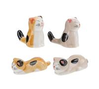 Mikinona 4Pcs Ceramic Cat Shape Chopstick Rests Japanese Style Porcelain Spoon Fork Holder Kitchen Cutlery Organizer Tableware Accessory for Dining Room Decoration