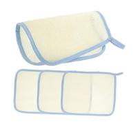 Mikinona 4pcs Dual-sided Exfoliating Skin Care Scrub Towel with Nylon Soap Foaming Net Soft Body Wash Cloth for Gentle Face and Body Cleansing Lightweight Portable in Beige