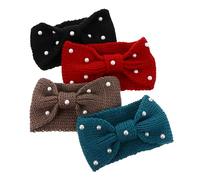 Mikinona 4pcs Elastic Pearl Headband Knitted Hair Band for Women Bow-knot Design for Winter Sports