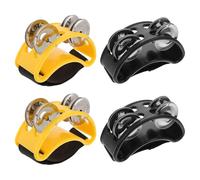 Mikinona 4pcs Foot Tambourine Set with Double Row Jingle Bells, Removable Elastic Strap, Plastic and Alloy Material, Dynamic Rhythm Percussion Instrument for Guitar Music Practice
