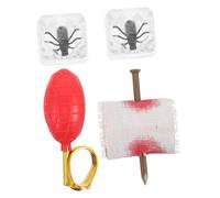 Mikinona 4pcs Halloween Prank Props Kit with Realistic Insect Decorative Ice Cubes Water Spray Ring Fake Nail Through Finger Trick for Party Favors and Scary Fun