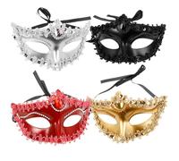 Mikinona 4pcs Masquerade Half-face Masks for Party Festival Cosplay Comfortable Costume Mask with Black Red Gold Silver Colors for Dance Performances