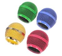 Mikinona 4pcs Microphone Mesh Grill Replacement Set for Mic Metal Microphone Head Grille with Colorful Mesh Caps (gold, Rose Red, Green, Sky) for Studio and Sound Use