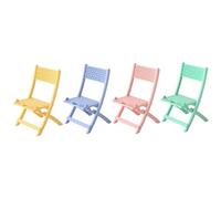 Mikinona 4pcs Mini Folding Chair Phone Stands Adornments for Doll House Mint Green Cherry Blossom Pink Sky Yellow Practical Mobile Phone Bracket for Miniature Decor