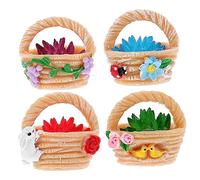 Mikinona 4pcs Miniature Flower Basket Ornament Assorted Decorative Figurines for Desktop Garden Ornaments Realistic Mini Flower Basket Decor with Natural Colors and Unique Design