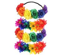 Mikinona 4pcs Rainbow Color Bridal Headband Artificial Flower Hairbands Wedding Hair Accessories for Women Bride Headdress Elegant Charm for Special Occasions