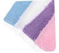 Mikinona 4pcs Scale Miniature Dollhouse Towels with Lace Design Mini Bath Towels in White Purple Blue Pink for Dollhouse Bathroom and Spa Scene Decoration Realistic Bathroom Accessories for