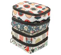 Mikinona 4pcs Small Period Bags Portable Menstrual Pad Containers Zippered Cosmetic Storage Pouches for Travel Outdoor Sanitary Napkin Organizer with Cute Strawberry Owl Floral Forest