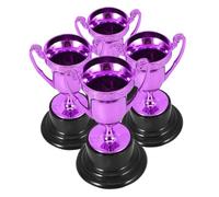Mikinona 4Pcs Small Plastic Mini Trophies Purple Plated Celebration Trophy Decor for Party Favors Sports Awards Game Prizes and Event Props