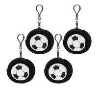Mikinona 4pcs Soccer Shaped Change Pouch Plush Spherical Earphone Holder for Data Cable Organizer Cute Sports Coin Purse Zipper Hanging Buckle Mini Wallet for Travel