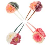 Mikinona 4pcs U-shaped Hair Sticks for Traditional Updo Realistic Rose Flower Design Thick Long Hair Forks Chinese-inspired Floral Bun Holders for Women and Vintage Decorative Hairpins
