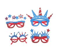 Mikinona 4Pcs USA Patriotic Sunglasses Five-Pointed Star Crown and Statue of Liberty Frames Independence Day Eyewear Party Decorations American Flag Star Photo Booth Props for July Celebrations