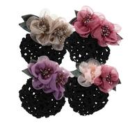 Mikinona 4pcs Vintage Floral Hair Bun Net Mesh Hairnet with Flower Barrette for Women Nurses Hotel Bank Work Parties Professional Hair Wrap