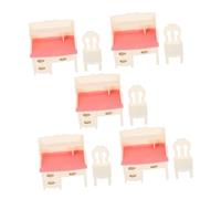 Mikinona 5 Sets Miniature Office Furniture Realistic Dollhouse Desk and Chair Compact Portable Mini Table for Dollhouse Decoration and Play Enhances Fine Motor Skills and Social Interaction