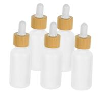 Mikinona 5Pcs Frosted Glass Dropper Bottles with Bamboo Lids Essential Oil Containers Reusable Multi-function Pipette Bottles for Travel Aromatherapy and Cosmetics