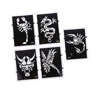 Mikinona 5pcs Hollow-out Pvc Tattoo Stencils for Body Art Drawing with Glitter Effect, Reusable Temporary Tattoos Templates Featuring Dragon, Wolf and Tiger Designs for Halloween and Pool