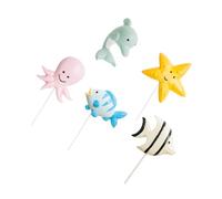 Mikinona 5pcs Ocean Theme Birthday Cupcake Toppers Marine Animals Cake Decorations Party Supplies with Dolphin, Sea Star, Octopus, Blue and Striped Fish