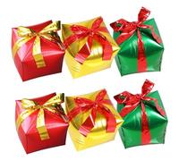Mikinona 6pcs Christmas Square Present Box Foil Balloons Set, Large Aluminum Foil Balloons in Gold, Green, Red for Holiday Party Decoration and Birthday Celebration